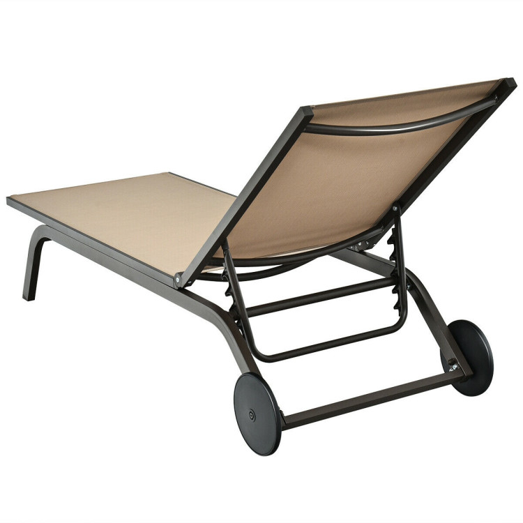 Aluminum Fabric Outdoor Patio Lounge Chair with Adjustable Reclining -BrownCostway Gallery View 9 of 11