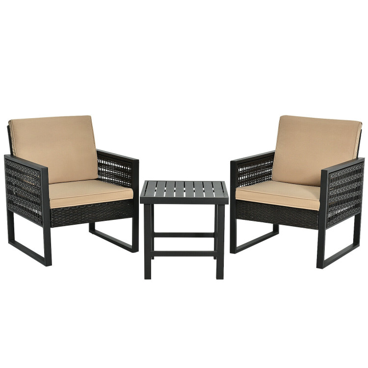 3 Pieces Patio Rattan Bistro Cushioned Furniture SetCostway Gallery View 3 of 12