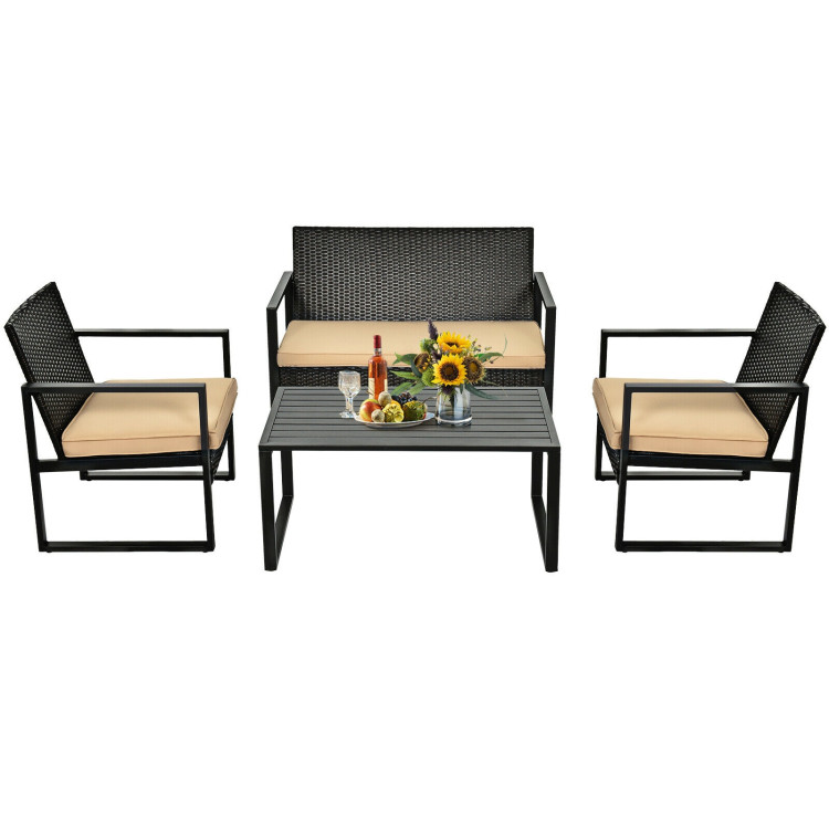 4 Pieces Patio Rattan Furniture Set with Seat Cushions and Coffee TableCostway Gallery View 3 of 11