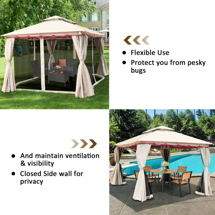10 x 10 Feet 2-Tier Vented Metal Canopy with Mosquito NettingCostway Gallery View 12 of 12