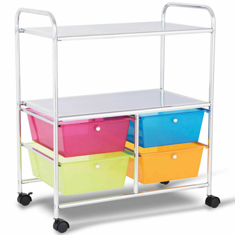 4 Drawers Shelves Rolling Storage Cart Rack-Transparent MulticolorCostway Gallery View 1 of 12