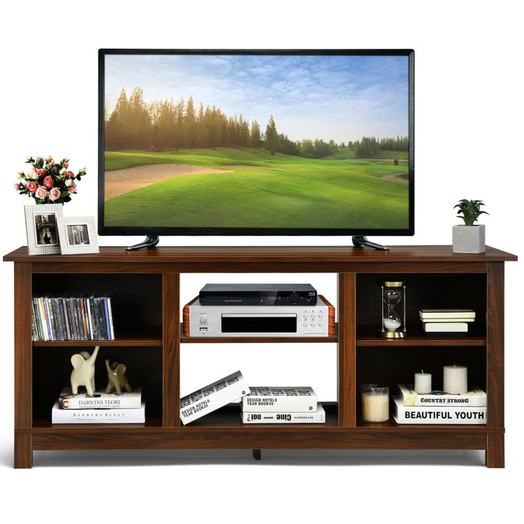 2-Tier 58 Inch TV Stand Entertainment Media Console Center-WalnutCostway Gallery View 9 of 13