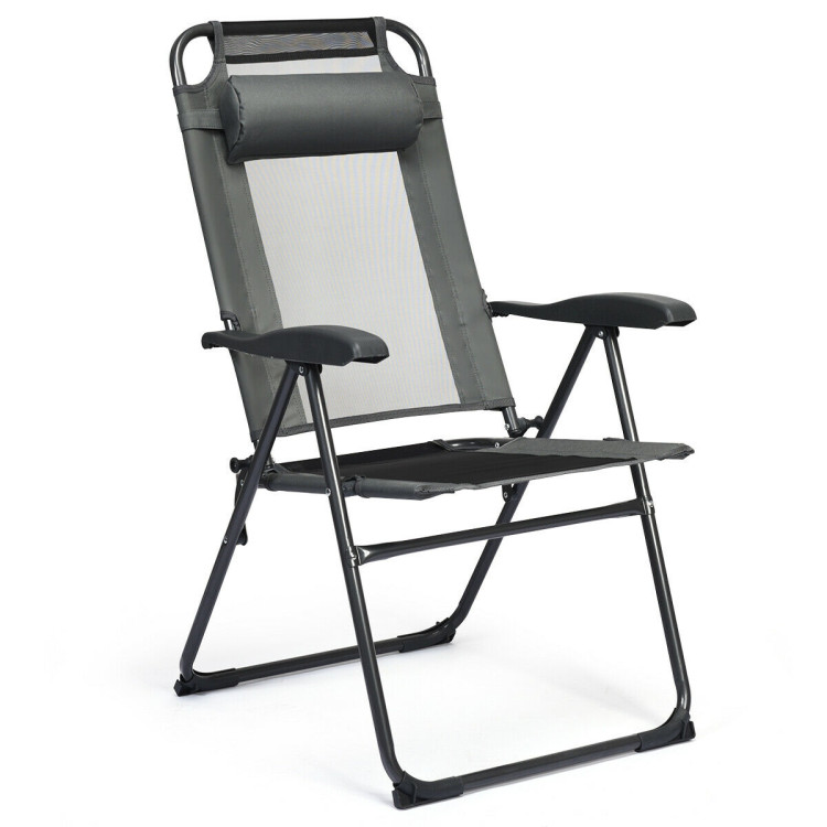 4 Pieces Patio Garden Adjustable Reclining Folding Chairs with Headrest-GrayCostway Gallery View 6 of 11