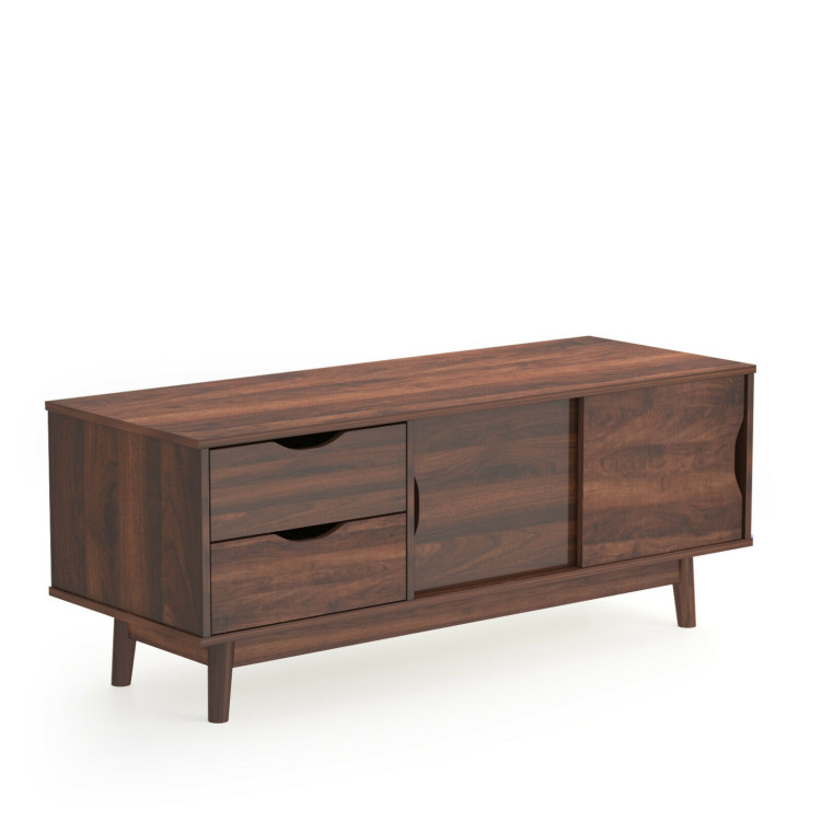 TV Stand for TV up to 60" Media Console Table Storage with Doors-WalnutCostway Gallery View 1 of 12