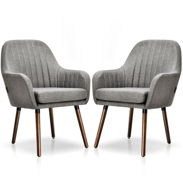 Set of 2 Fabric Upholstered Accent Chairs with Wooden Legs-GrayCostway Gallery View 1 of 12