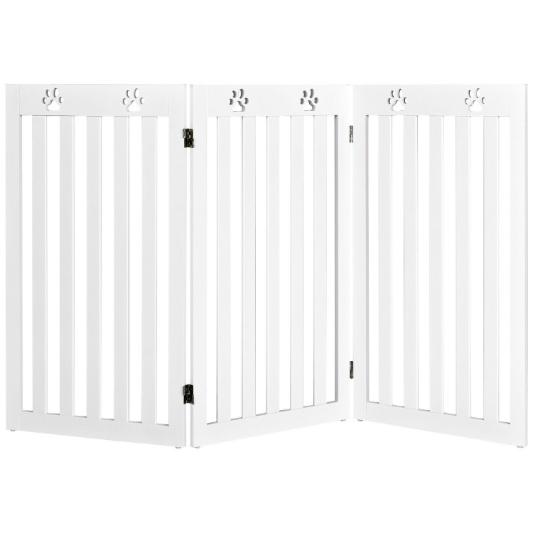 36 Inch Folding Wooden Freestanding Pet Gate Dog Gate with 360° Flexible Hinge-WhiteCostway Gallery View 1 of 15