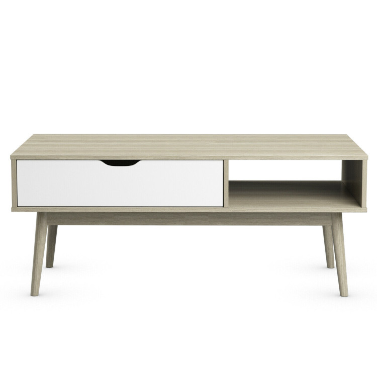 Coffee Cocktail Accent Table with Drawer and Storage Shelf-GrayCostway Gallery View 7 of 12