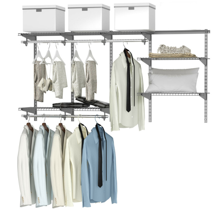 3 to 6 Feet Wall-Mounted Closet System Organizer Kit with Hang Rod-GrayCostway Gallery View 10 of 12