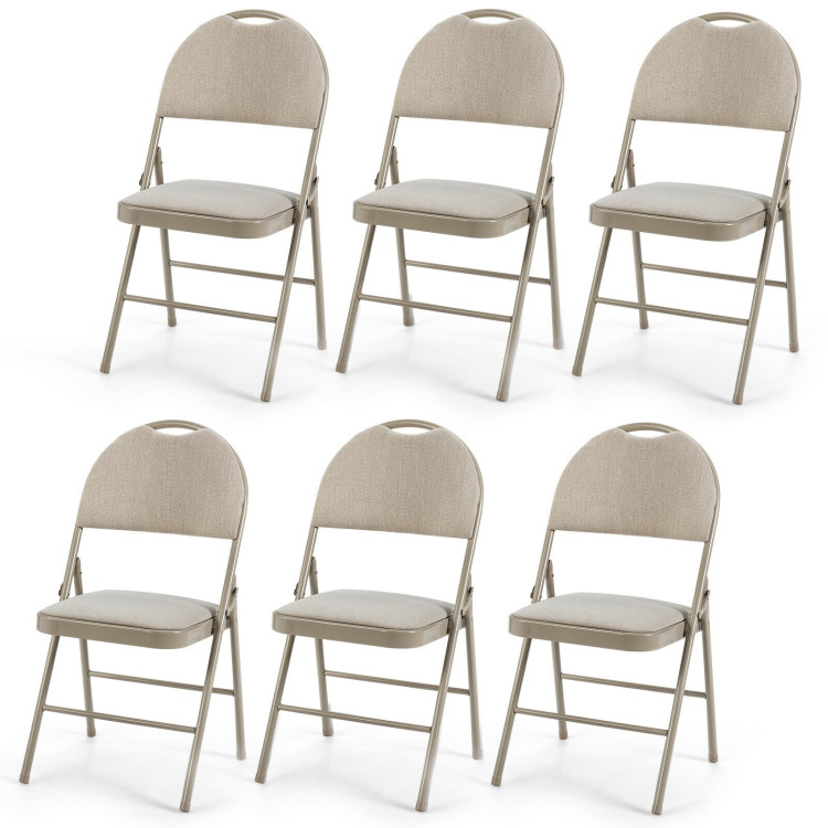 6 Pack Folding Chairs Portable Padded Office Kitchen Dining Chairs-BeigeCostway Gallery View 3 of 12