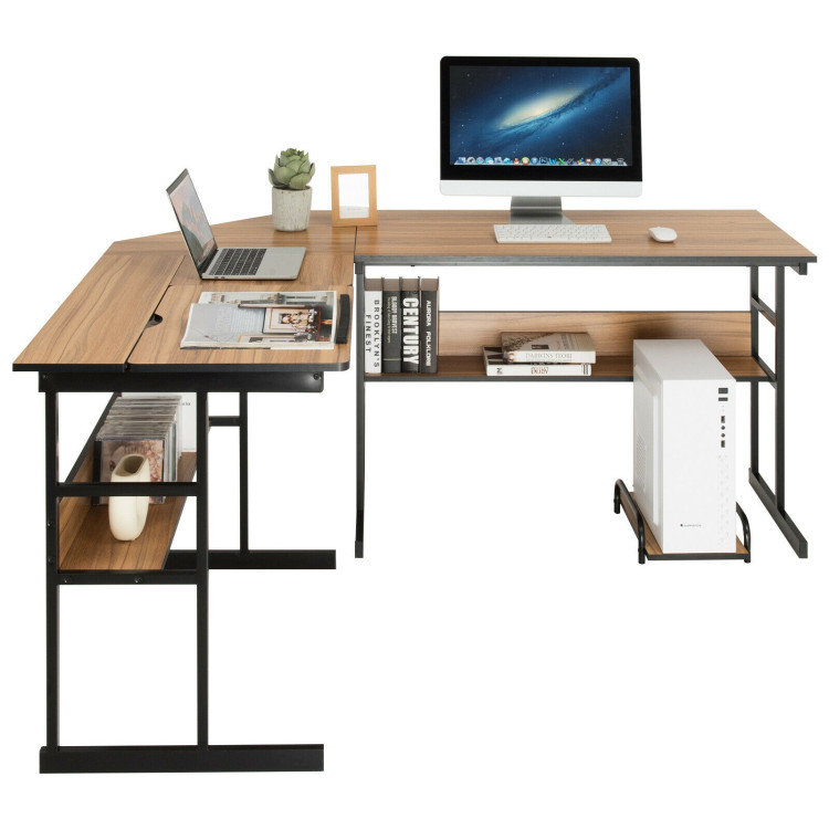 L-Shaped Computer Desk with Tiltable Tabletop-WalnutCostway Gallery View 9 of 12
