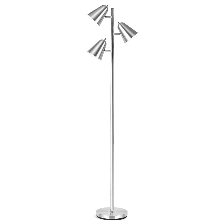 64 Inch 3-Light LED Floor Lamp Reading Light for Living Room Bedroom-SilverCostway Gallery View 9 of 11