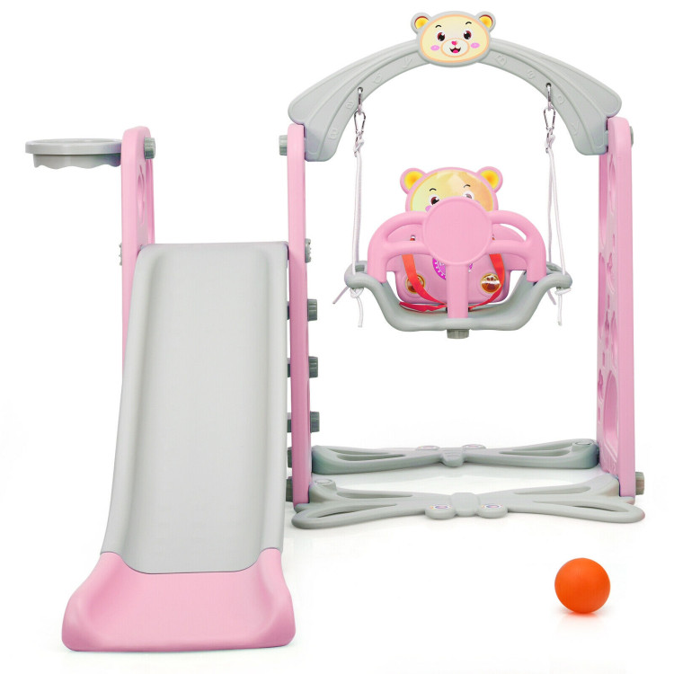 3 in 1 Toddler Climber and Swing Set Slide Playset-PinkCostway Gallery View 3 of 12