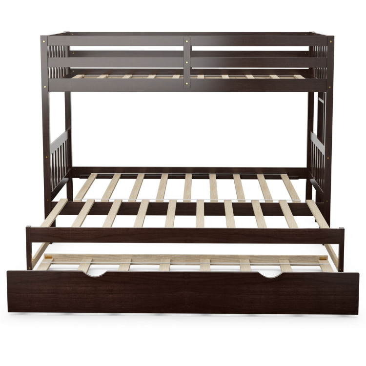 Twin Pull-Out Bunk Bed with Trundle Wooden Ladder-EspressoCostway Gallery View 10 of 11