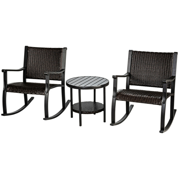 3 Pieces Patio Rattan Furniture Set with Coffee Table and Rocking ChairsCostway Gallery View 10 of 12