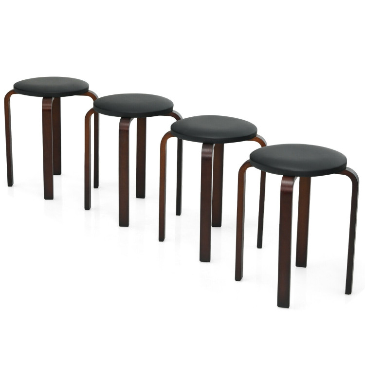 Set of 4 Bentwood Round Stool Stackable Dining Chairs with Padded Seat-BlackCostway Gallery View 1 of 12