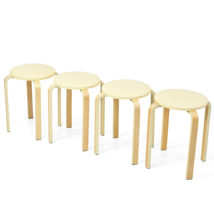Set of 4 Bentwood Round Stool Stackable Dining Chairs with Padded Seat-BeigeCostway Gallery View 1 of 12