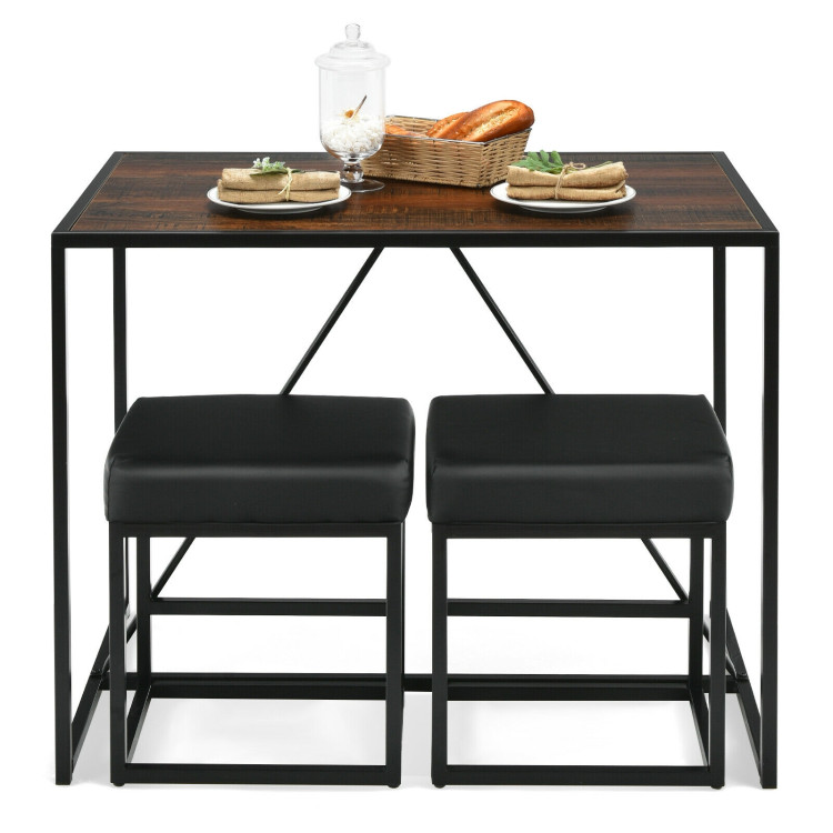 3 Pcs Dining Set Metal Frame Kitchen Table and 2 Stools-BrownCostway Gallery View 8 of 11