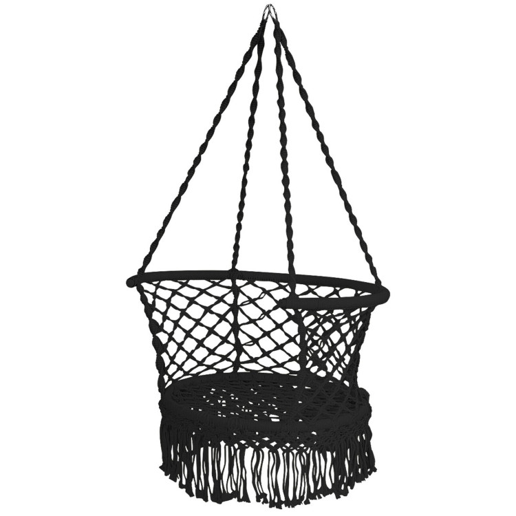 Hanging Hammock Chair with 330 Pounds Capacity and Cotton Rope Handwoven Tassels Design-BlackCostway Gallery View 8 of 11