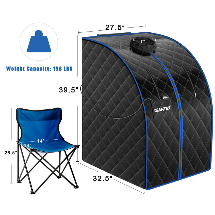 Portable Personal Far Infrared Sauna with Heating Foot Pad and Chair-BlackCostway Gallery View 5 of 13