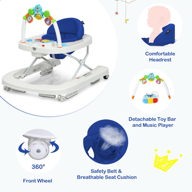 2-in-1 Foldable Baby Walker with Adjustable Heights-BlueCostway Gallery View 12 of 12