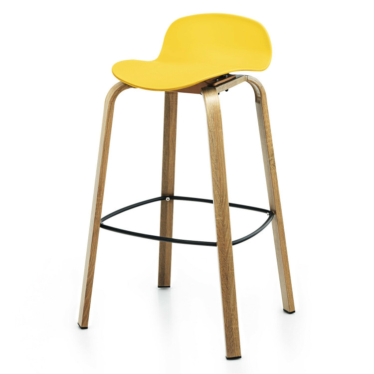 Set of 2 Modern Barstools Pub Chairs with Low Back and Metal Legs-YellowCostway Gallery View 6 of 12