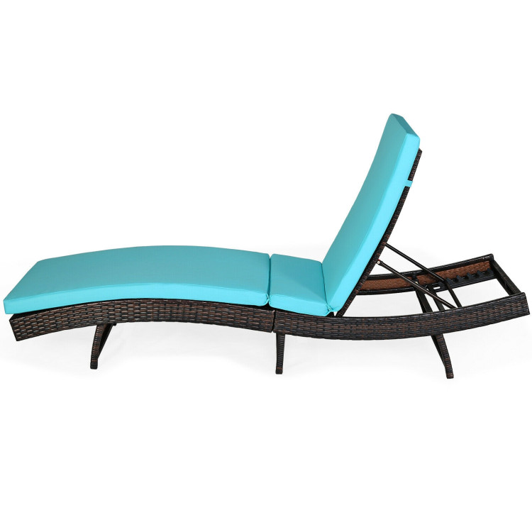 Patio Folding Adjustable Rattan Chaise Lounge Chair with Cushion-TurquoiseCostway Gallery View 8 of 12