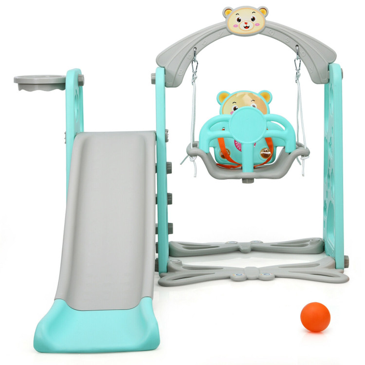 3 in 1 Toddler Climber and Swing Set Slide Playset-GreenCostway Gallery View 9 of 13