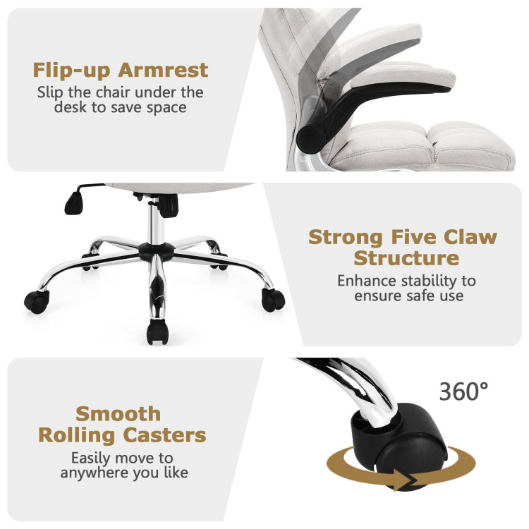 Adjustable Swivel Office Chair with High Back and Flip-up Arm for Home and Office-BeigeCostway Gallery View 12 of 13
