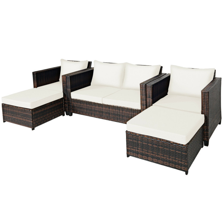 5 Pieces Patio Cushioned Rattan Furniture Set-WhiteCostway Gallery View 9 of 12