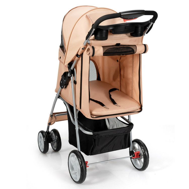 Foldable 4-Wheel Pet Stroller with Storage Basket-BeigeCostway Gallery View 7 of 12