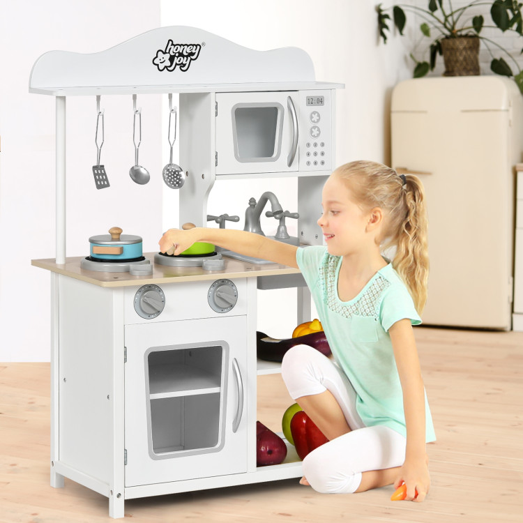 Wooden Pretend Play Kitchen Set for Kids with Accessories and SinkCostway Gallery View 7 of 12