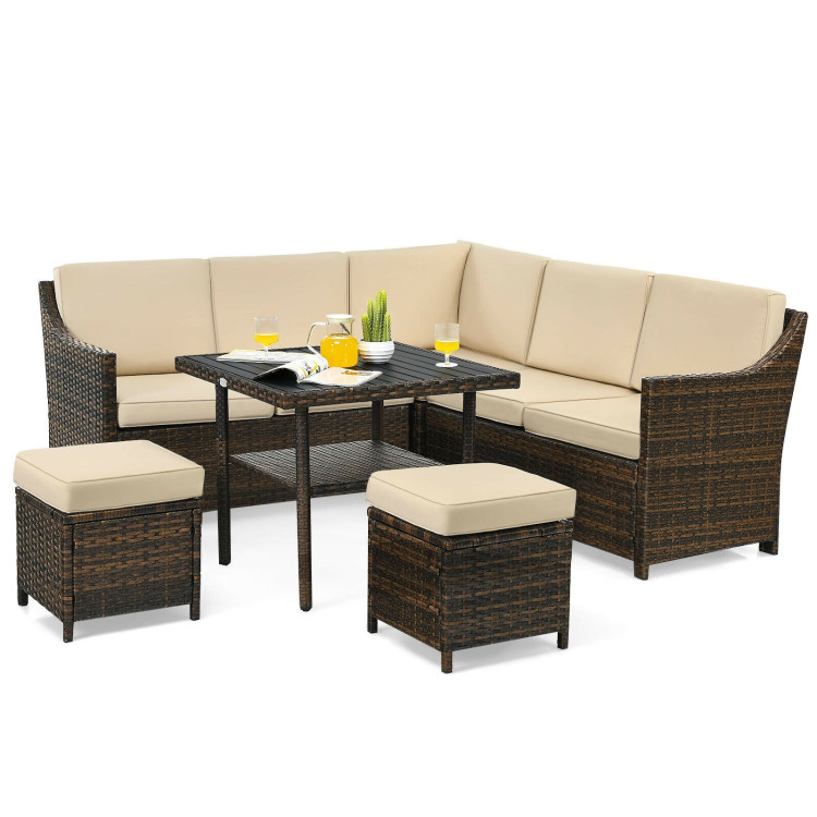 6 Pieces Patio Rattan Dining Sofa Funiture SetCostway Gallery View 9 of 12