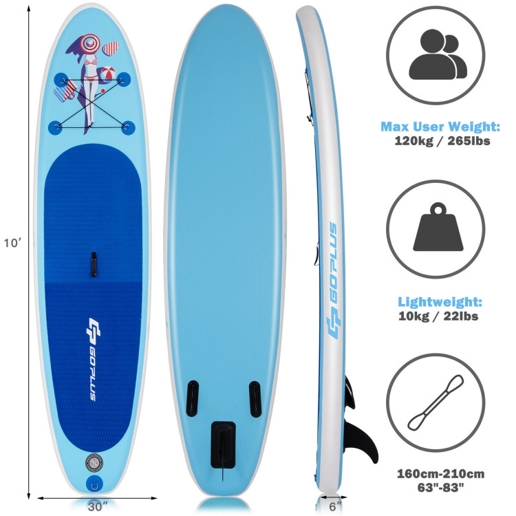 10 Feet Inflatable Stand Up Paddle Board with Adjustable Paddle PumpCostway Gallery View 4 of 12