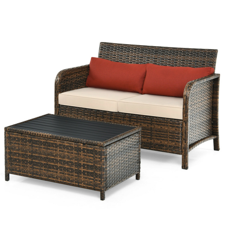 2 Pieces Cushioned Patio Rattan Furniture SetCostway Gallery View 11 of 12