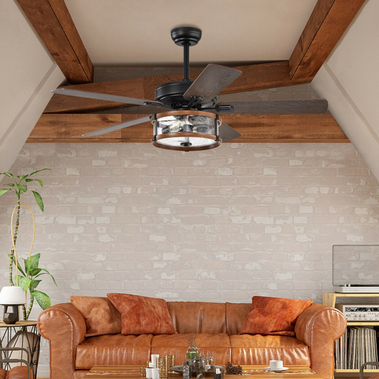 52" Retro Ceiling Fan Lamp with Glass Shade Reversible Blade Remote ControlCostway Gallery View 6 of 12