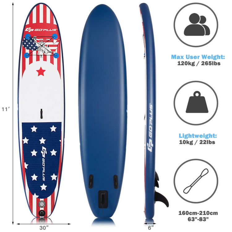 11 Feet Inflatable Stand up Paddle Board with 3 Fins ThrusterCostway Gallery View 4 of 12