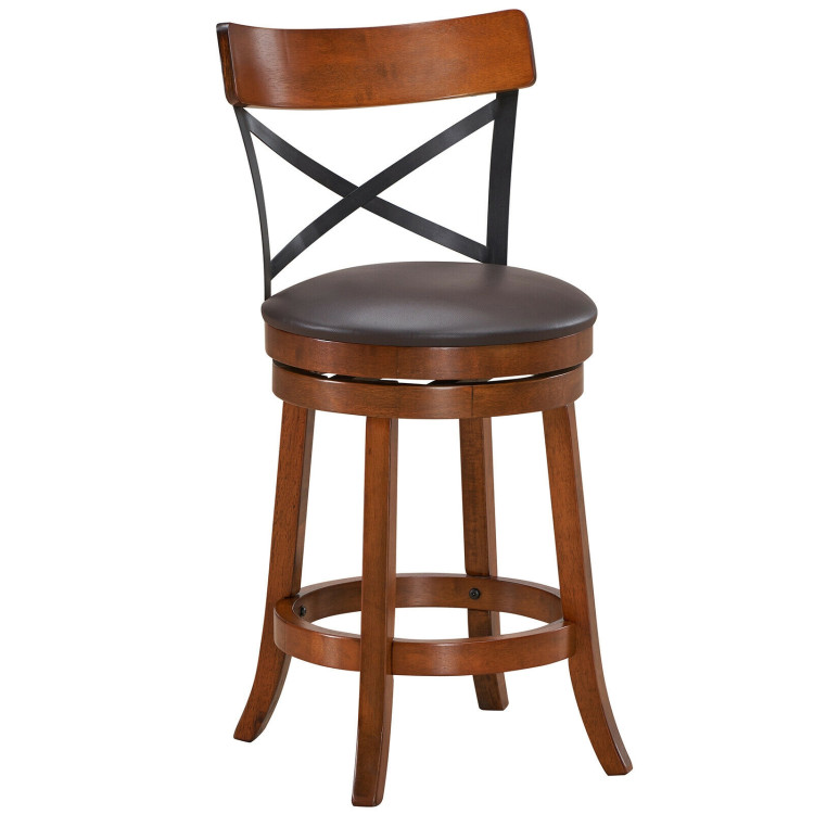 Set of 2 Bar Stools 360-Degree Swivel Dining Bar Chairs with Rubber Wood Legs-25 inchCostway Gallery View 7 of 12
