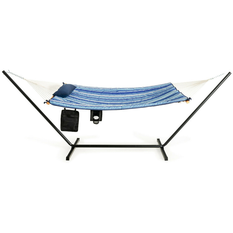  Hammock Chair Stand Set Cotton Swing with Pillow Cup Holder Indoor OutdoorCostway Gallery View 9 of 15