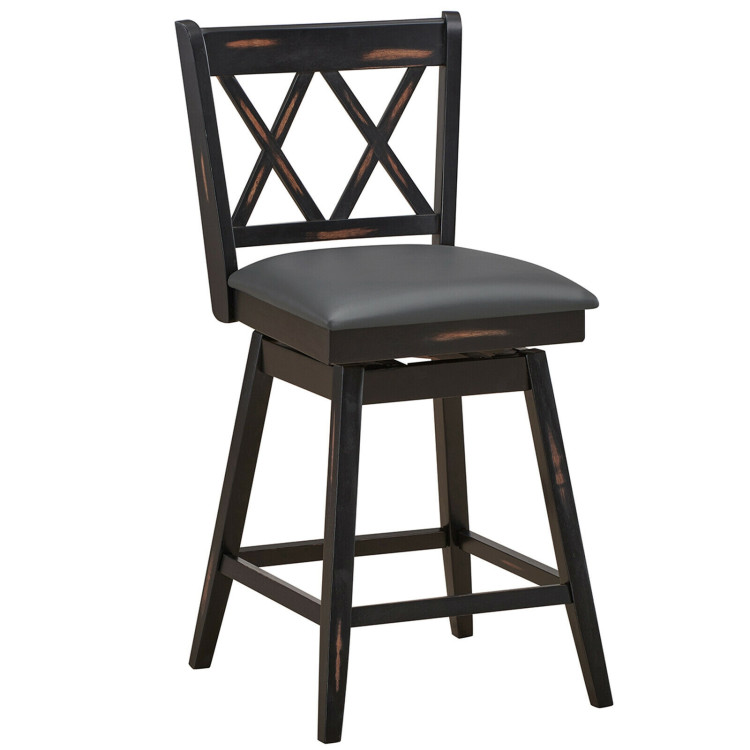 2 Pieces 24 Inch Swivel Counter Height Barstool Set with Rubber Wood Legs-BlackCostway Gallery View 9 of 11
