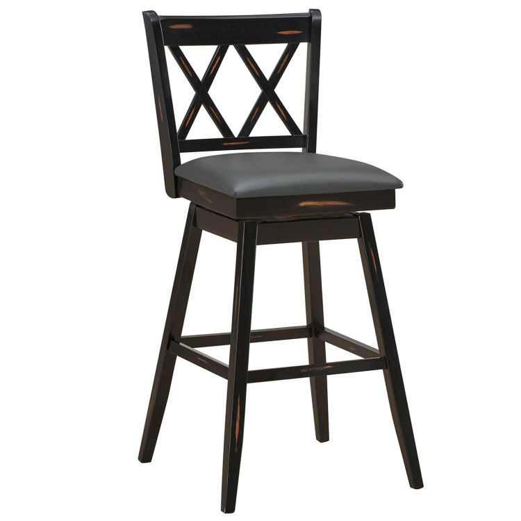 2 Pieces 29 Inches Swivel Counter Height Barstool Set with Rubber Wood Legs-BlackCostway Gallery View 9 of 11