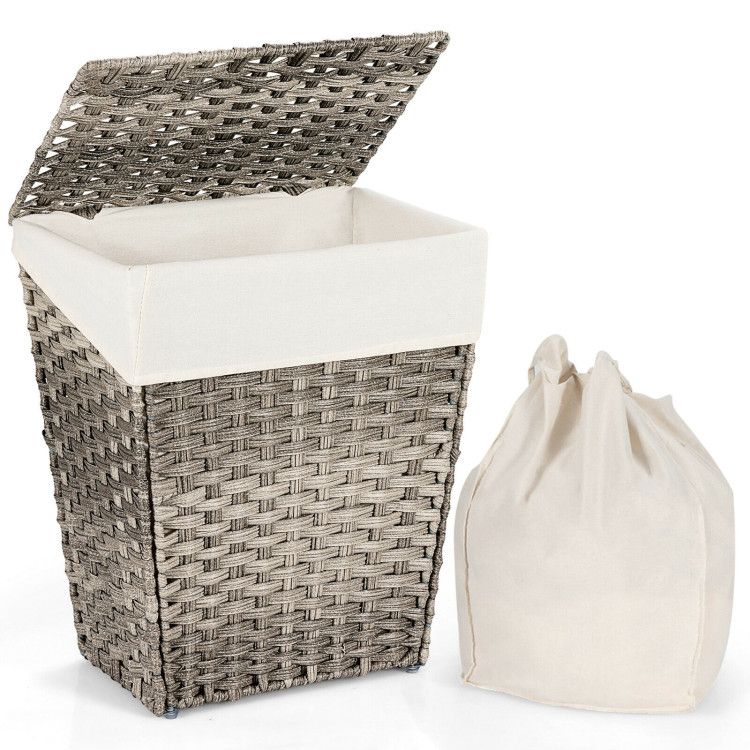 Foldable Handwoven Laundry Hamper with Removable Liner-GrayCostway Gallery View 9 of 12