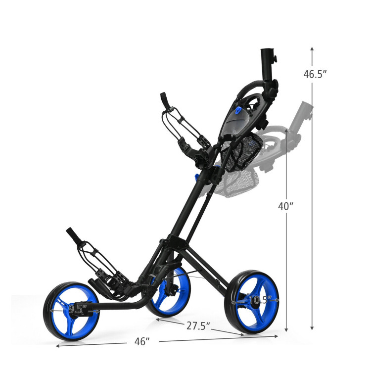 Folding 3 Wheels Golf Push Cart with Brake Scoreboard Adjustable Handle-BlueCostway Gallery View 4 of 12