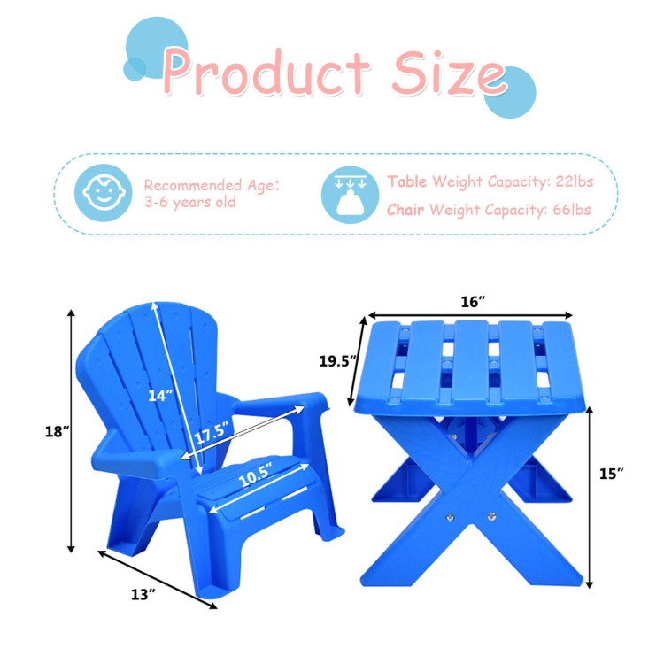 3-Piece Plastic Children Table Chair Set-BlueCostway Gallery View 4 of 12