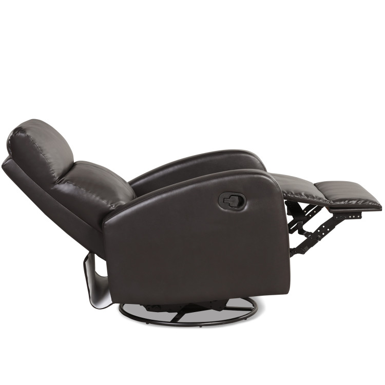 Leather Recliner Chair with 360° Swivel Glider and Padded Seat-BrownCostway Gallery View 6 of 12