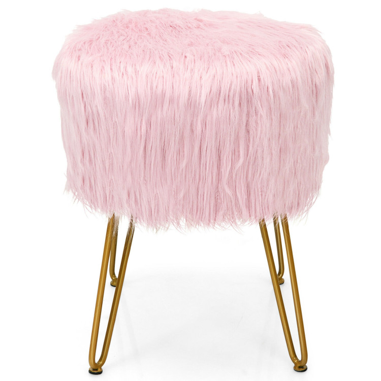 Faux Fur Vanity Stool Chair with Metal Legs for Bedroom and Living Room-PinkCostway Gallery View 8 of 11