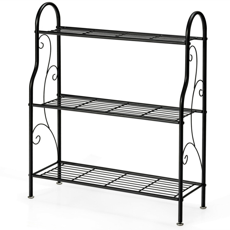 3-Tier Scrollwork Designed Metal Plant Stand-BlackCostway Gallery View 8 of 12