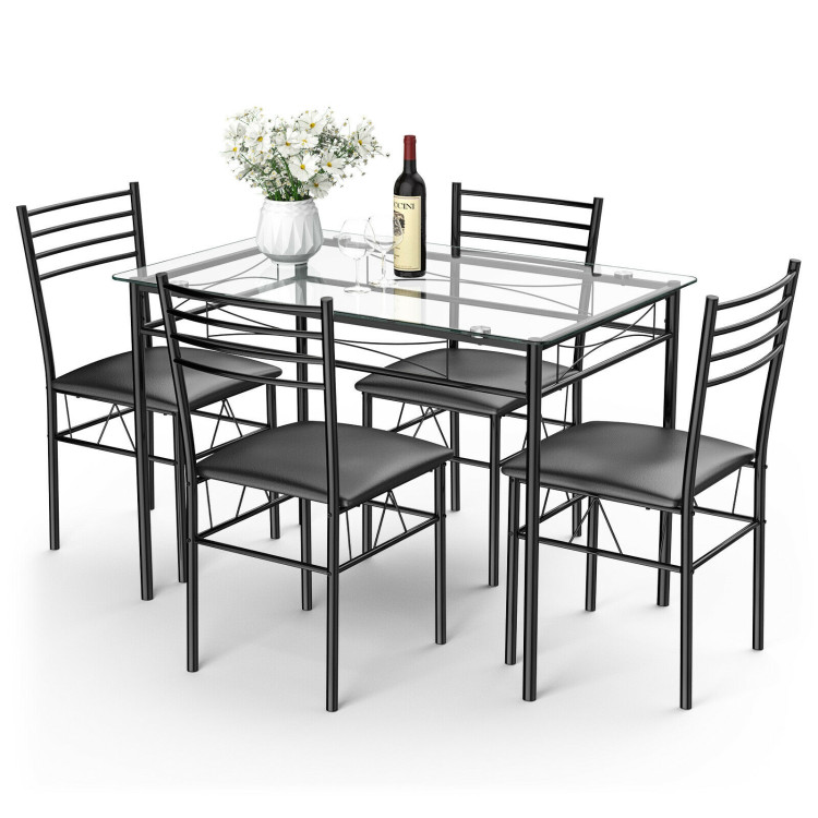 5 Pieces Dining Set with Tempered Glass Top Table and 4 Upholstered ChairsCostway Gallery View 7 of 14