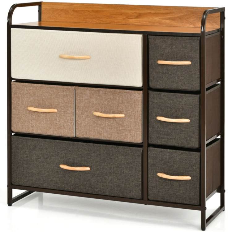 7 Drawer Tower Steel Frame and Wooden Top Dresser Storage Chest for BedroomCostway Gallery View 4 of 12