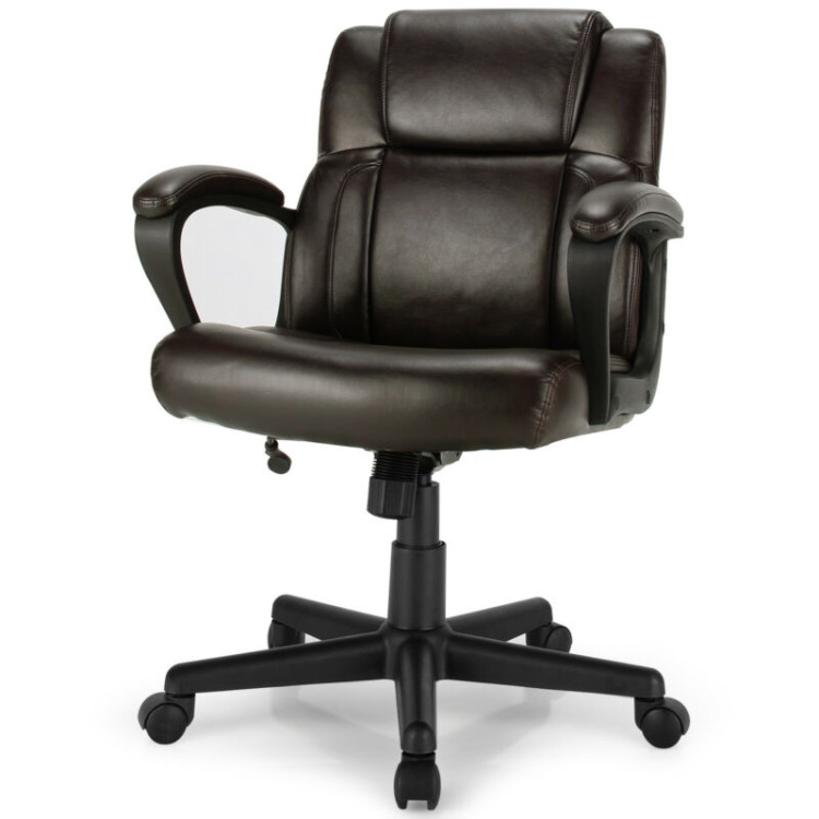  Adjustable Leather Executive Office Chair Computer Desk Chair with ArmrestCostway Gallery View 9 of 12