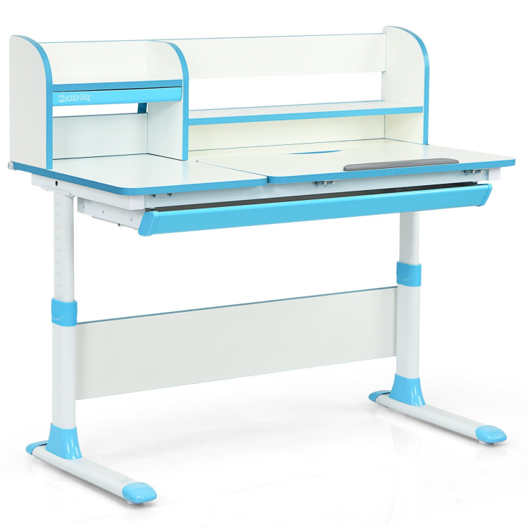 Adjustable Height Study Desk with Drawer and Tilted Desktop for School and Home-BlueCostway Gallery View 1 of 12